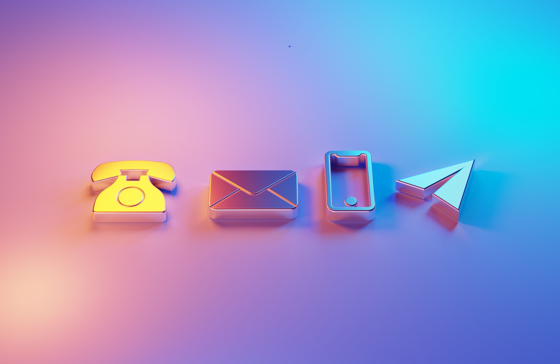 Metallic Contact Us Symbols Illuminated By Blue And Magenta Lights On Blue And Magenta Background Metallic Contact Us Symbols Illuminated By Blue And Magenta Lights On Blue And Magenta Background